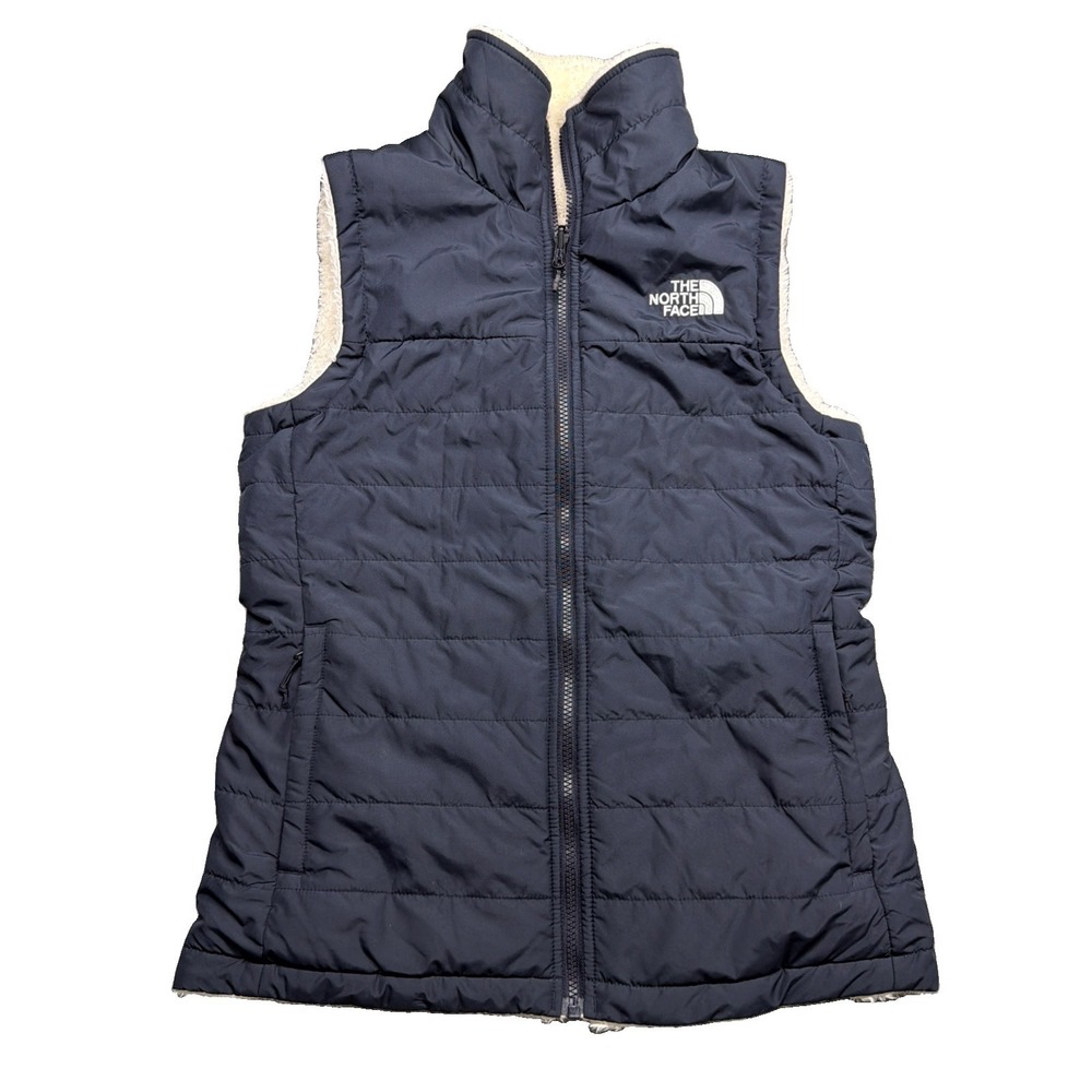 The North Face Women's Navy Cream reversible vest quilted fleece size small EUC